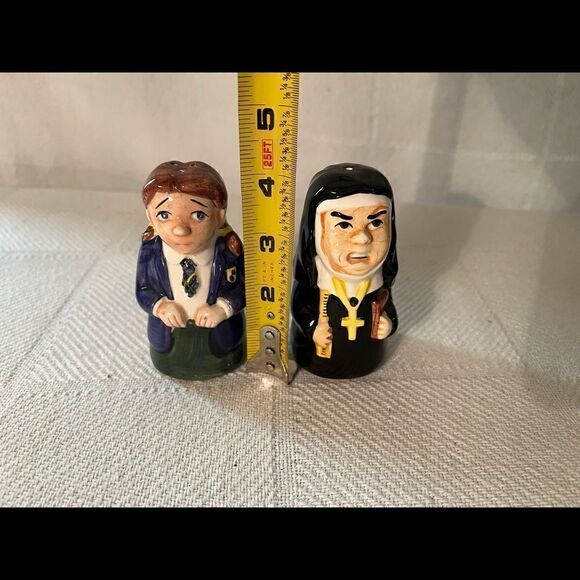 Nun & Schoolgirl Salt and Pepper Shakers-Ceramic- Plastic Plugs-Used on a TV - Picture 2 of 10